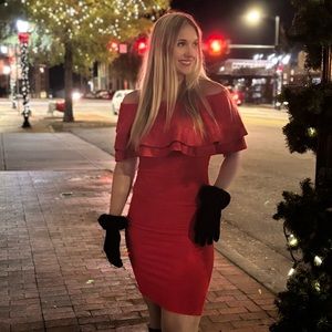 Red off shoulder dress